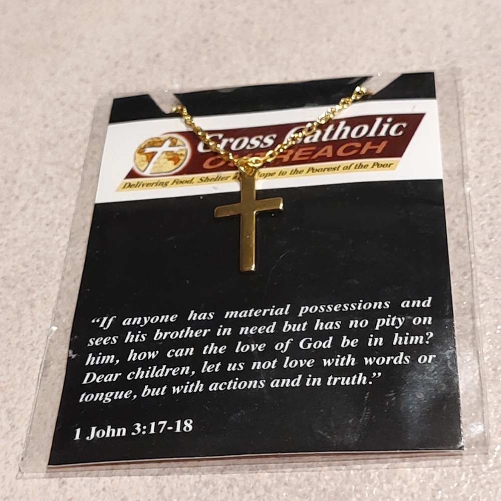 Beautiful goldtone cross pendant necklace Catholic outreach